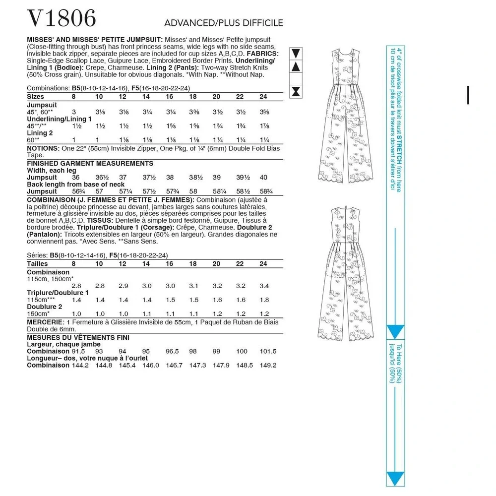 Vogue V1806 Sewing Pattern Jumpsuit‎ Womens Size 8-16 Wide Leg Julio Cesar